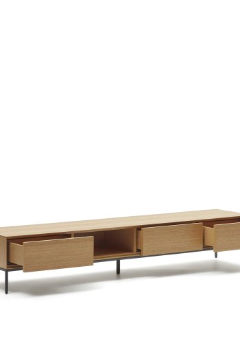 KAVE HOME Vedrana TV-bord, m. 3 skuffer og 1 rom - naturlig eikefiner og sort stl (195x40)