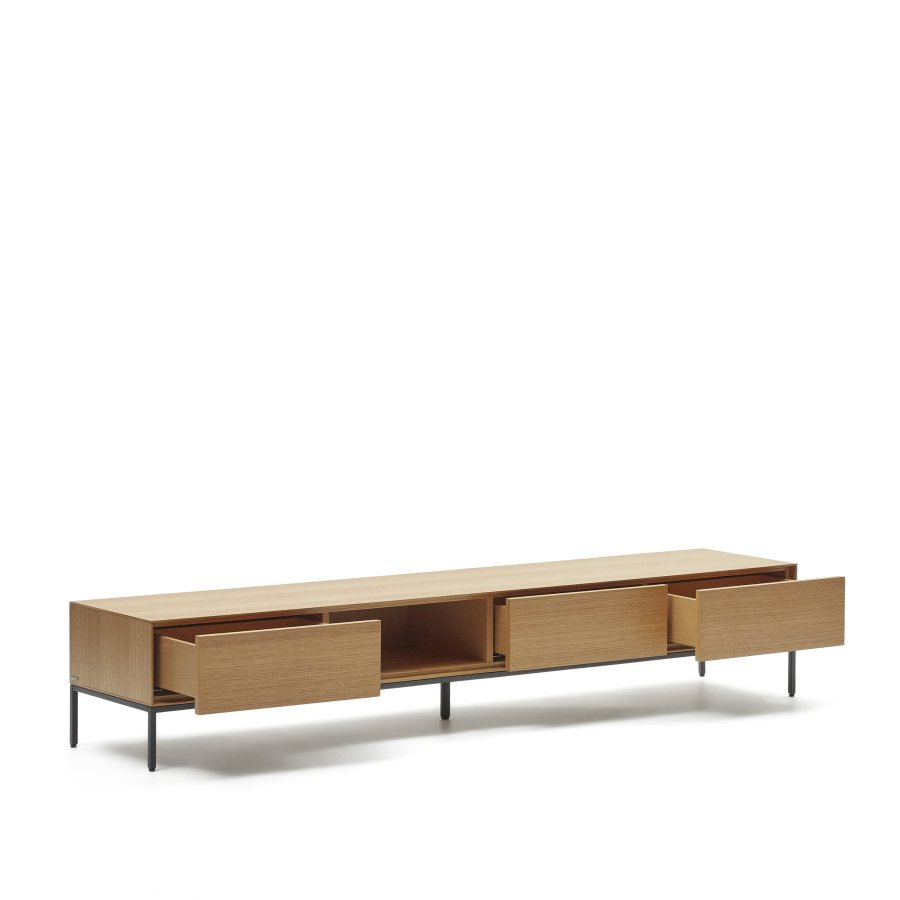 KAVE HOME Vedrana TV-bord, m. 3 skuffer og 1 rom - naturlig eikefiner og sort stl (195x40)