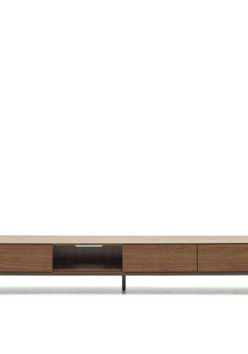 KAVE HOME Vedrana TV-bord, m. 3 skuffer og 1 rom - brun valnttfiner og svart stl (195x40)