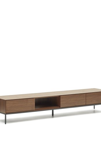 KAVE HOME Vedrana TV-bord, m. 3 skuffer og 1 rom - brun valnttfiner og svart stl (195x40)