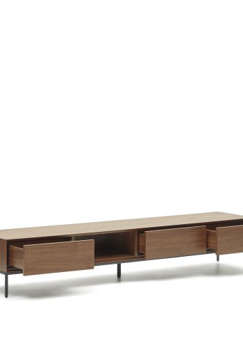 KAVE HOME Vedrana TV-bord, m. 3 skuffer og 1 rom - brun valnttfiner og svart stl (195x40)