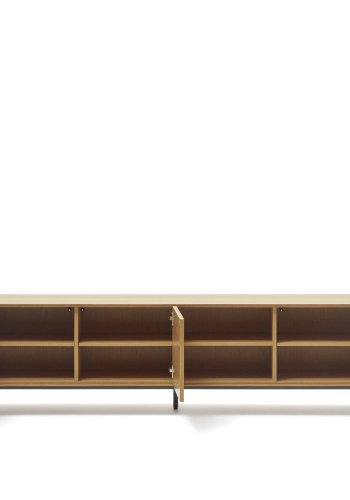 KAVE HOME Vedrana TV-bord, m. 3 drer og 4 hyller - naturlig eikefiner og sort stl (195x40)