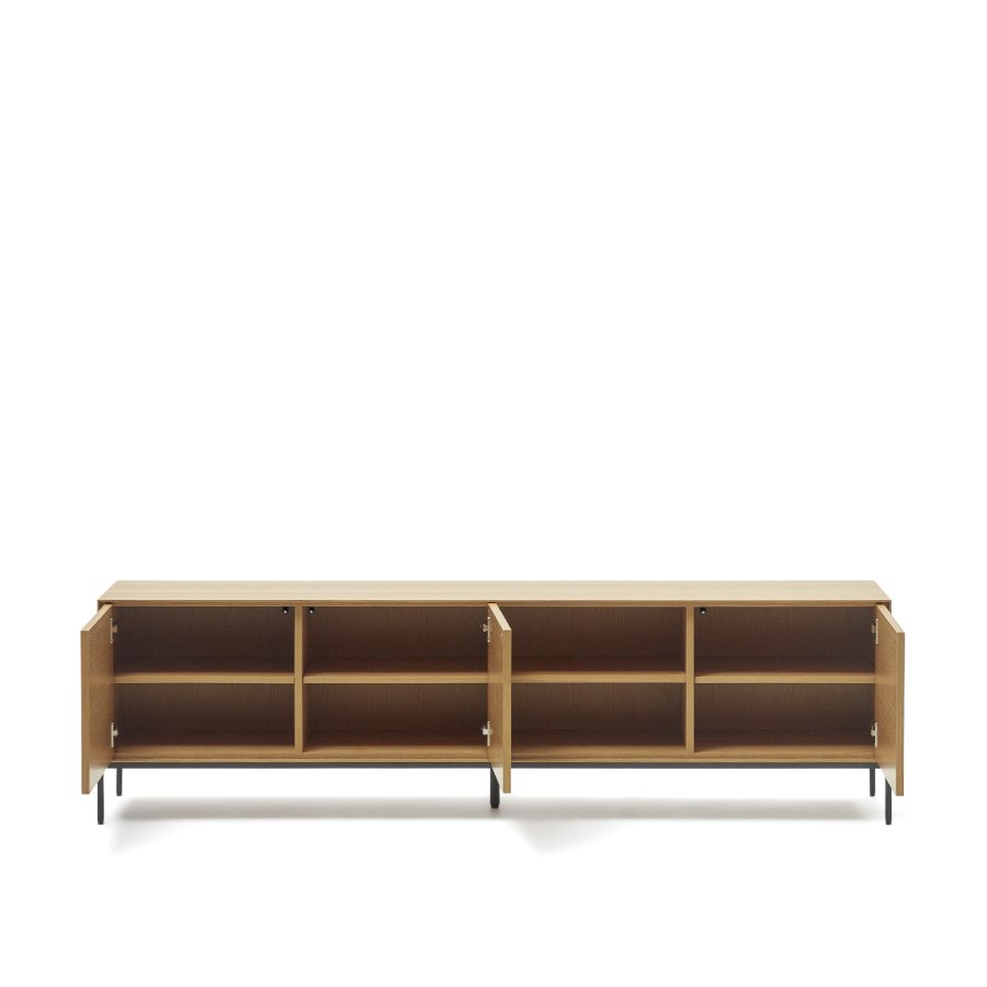 KAVE HOME Vedrana TV-bord, m. 3 drer og 4 hyller - naturlig eikefiner og sort stl (195x40)