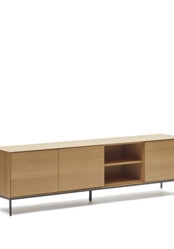 KAVE HOME Vedrana TV-bord, m. 3 drer og 4 hyller - naturlig eikefiner og sort stl (195x40)