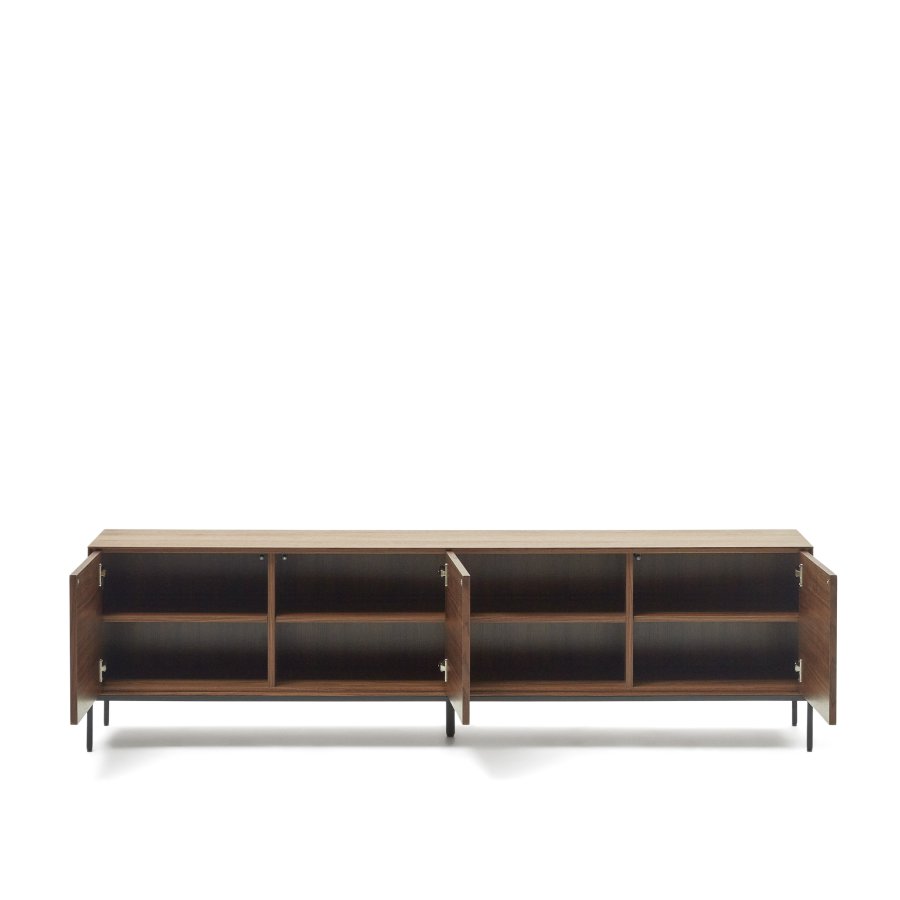 KAVE HOME Vedrana TV-bord, m. 3 drer og 4 hyller - brun valnttfiner og sort stl (195x40)