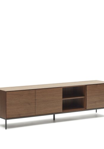 KAVE HOME Vedrana TV-bord, m. 3 drer og 4 hyller - brun valnttfiner og sort stl (195x40)