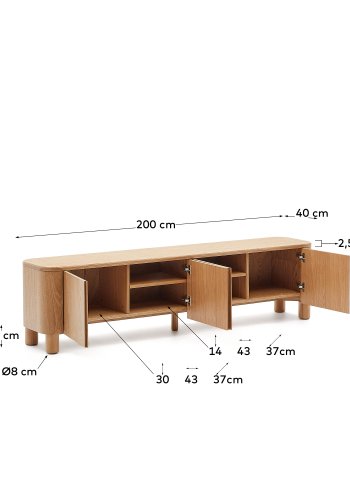 KAVE HOME Salaya TV-stativ i askfiner, 200 cm x 52 cm