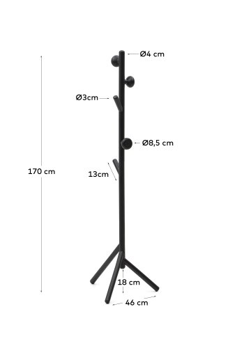 KAVE HOME Nadue klesstativ i heltre bk med svart finish 170 cm
