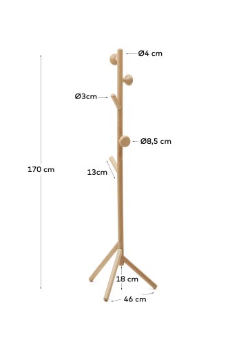 KAVE HOME Nadue klesstativ i heltre bk med naturlig finish 170 cm