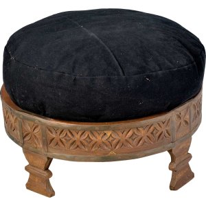 TRADEMARK LIVING puf - sort bomuld og mrkt tr m. patina, indisk handicraft ( 50)