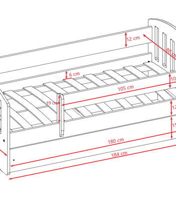 Classic 1 Juniorbett, mit Matratze, Bettgitter, Schublade - weies Laminat und MDF (180x80)