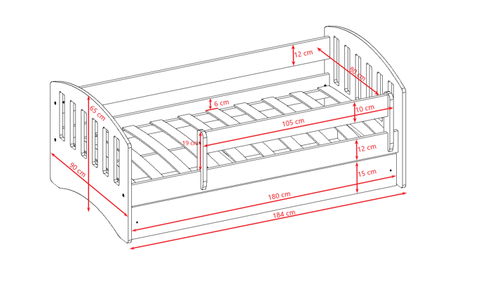 Classic 1 Juniorbett, mit Matratze, Bettgitter, Schublade - weies Laminat und MDF (180x80)