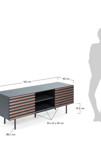 KAVE HOME Mahon TV-bord - valnttfiner og grsvart tre, m. 2 drer og 2 hyller