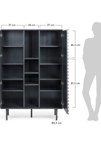 KAVE HOME Mahon skap - valnttfiner og grsvart metall og tre, m. 2 drer og 14 hyller