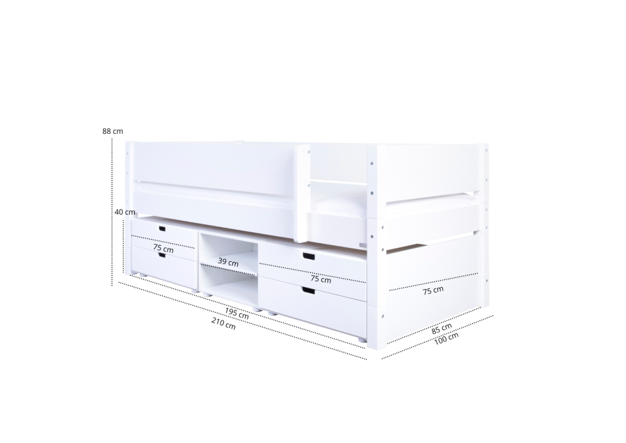 Manis-H Ariel enkels�ng med designs�ngbord och f�rvaring - 200 cm - 90x200