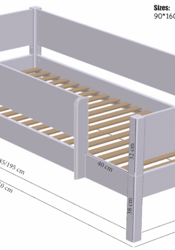 Manis-H Odin Enkels&auml;ng med klassisk s&auml;nggrind - 160 cm - 90x160