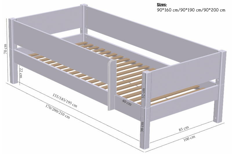 Manis-H Odin Enkels&auml;ng med klassisk s&auml;nggrind - 160 cm - 90x160