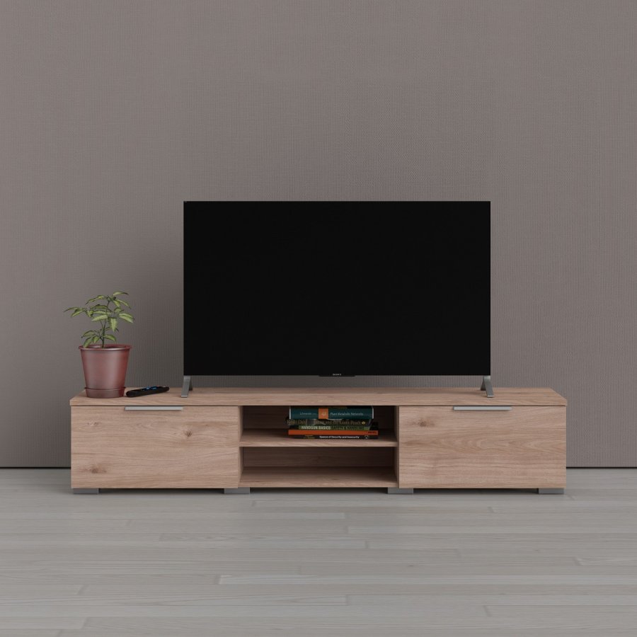 TVILUM Match TV-Tisch, mit 1 Regal und 2 Schubladen - Naturfolie und Kunststoff (172,7x39,9)