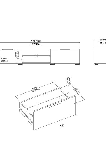 TVILUM Match TV-Tisch, mit 1 Regal und 2 Schubladen - Naturfolie und Kunststoff (172,7x39,9)