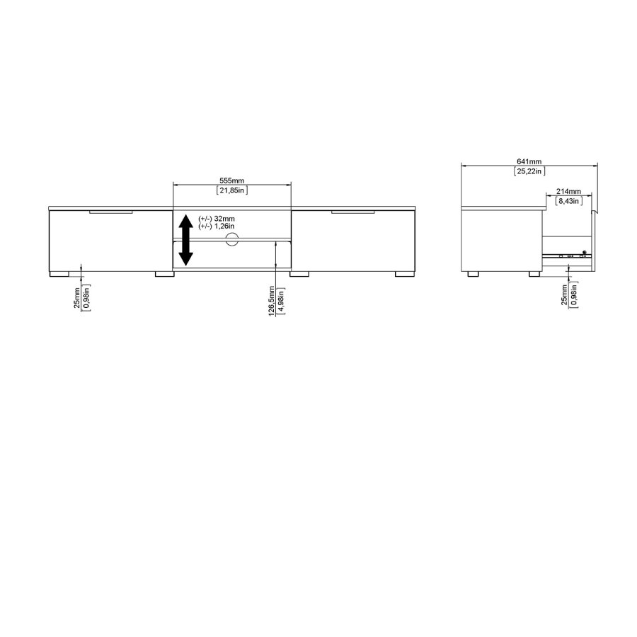 TVILUM Match TV-Tisch, mit 1 Regal und 2 Schubladen - Naturfolie und Kunststoff (172,7x39,9)