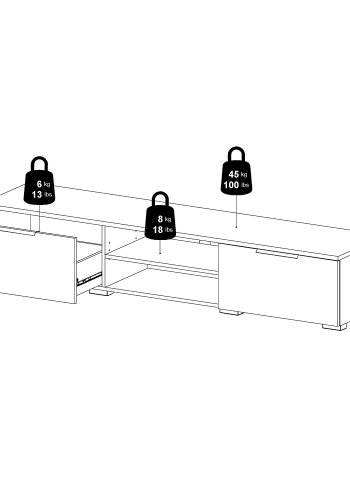 TVILUM Match TV-Tisch, mit 1 Regal und 2 Schubladen - Naturfolie und Kunststoff (172,7x39,9)