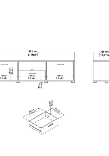 TVILUM Media TV-bord, m. 2 lger og 1 skuffe - hvid folie/spnplade (147.2x39.8)