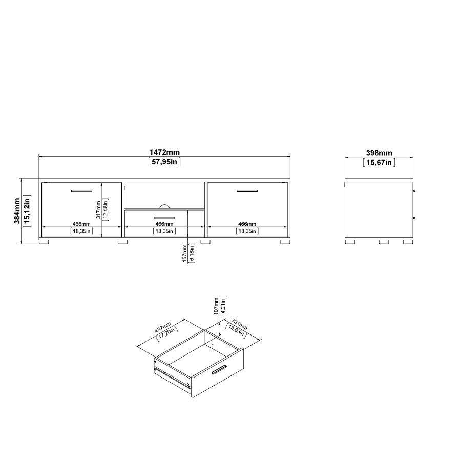 TVILUM Media TV-bord, m. 2 lger og 1 skuffe - sort melamin/spnplade (147.2x39.8)