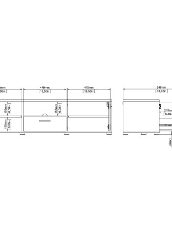 TVILUM Media TV-bord, m. 2 lger og 1 skuffe - sort melamin/spnplade (147.2x39.8)