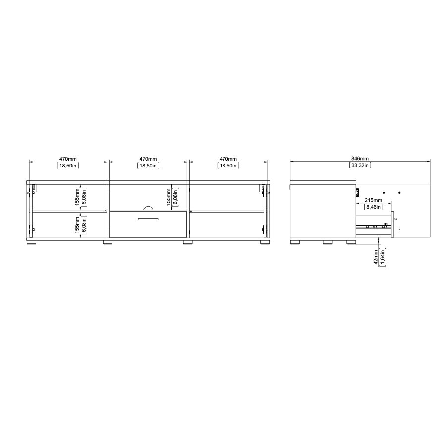 TVILUM Media TV-bord, m. 2 lger og 1 skuffe - sort melamin/spnplade (147.2x39.8)