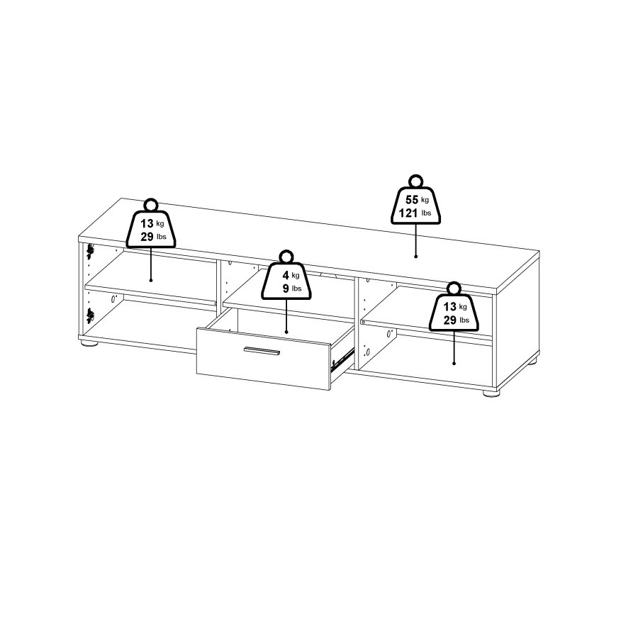TVILUM Media TV-bord, m. 2 lger og 1 skuffe - sort melamin/spnplade (147.2x39.8)