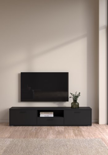 TVILUM Media TV-bord, m. 2 lger og 1 skuffe - mat sort melamin/spnplade (177.2x39.8)