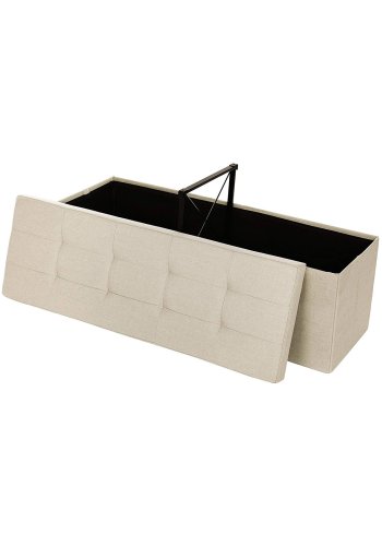 SONGMICS Hopf&auml;llbar f&ouml;rvaringspuff, tuftad b&auml;nk, fotpall med lock, konstlinnetyg, 120 l, rymmer upp till 300 kg, 110 x 38 x 38 cm (L x B x H), beige LSF77BE