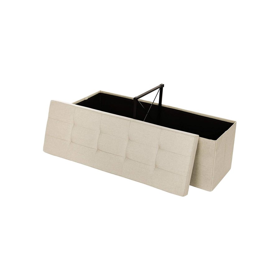 SONGMICS Hopf&auml;llbar f&ouml;rvaringspuff, tuftad b&auml;nk, fotpall med lock, konstlinnetyg, 120 l, rymmer upp till 300 kg, 110 x 38 x 38 cm (L x B x H), beige LSF77BE