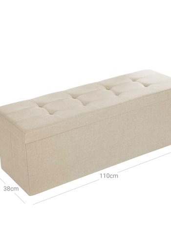 SONGMICS Hopf&auml;llbar f&ouml;rvaringspuff, tuftad b&auml;nk, fotpall med lock, konstlinnetyg, 120 l, rymmer upp till 300 kg, 110 x 38 x 38 cm (L x B x H), beige LSF77BE