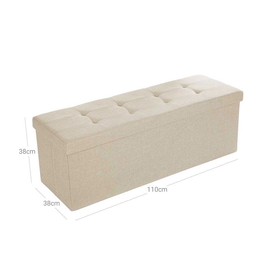 SONGMICS Hopf&auml;llbar f&ouml;rvaringspuff, tuftad b&auml;nk, fotpall med lock, konstlinnetyg, 120 l, rymmer upp till 300 kg, 110 x 38 x 38 cm (L x B x H), beige LSF77BE