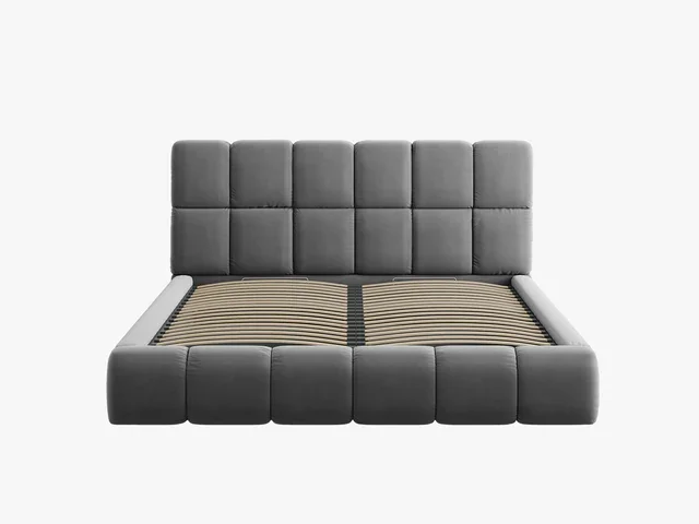 MICADONI Bellis Bettrahmen, mit Kopfteil und Lattenrost - grauer Samt und schwarzer Kunststoff (180x200)