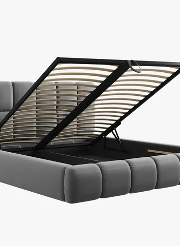 MICADONI Bellis Bettrahmen, mit Kopfteil und Lattenrost - grauer Samt und schwarzer Kunststoff (180x200)