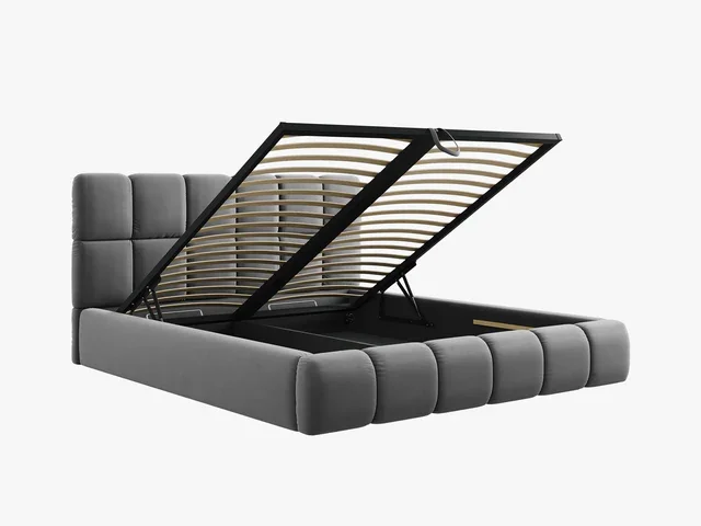 MICADONI Bellis Bettrahmen, mit Kopfteil und Lattenrost - grauer Samt und schwarzer Kunststoff (180x200)