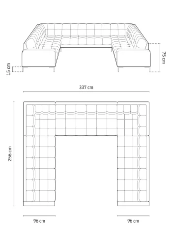 MICADONI Mamaia Panoramic U-sofa, 9 seter - beige stoff og gullmetall