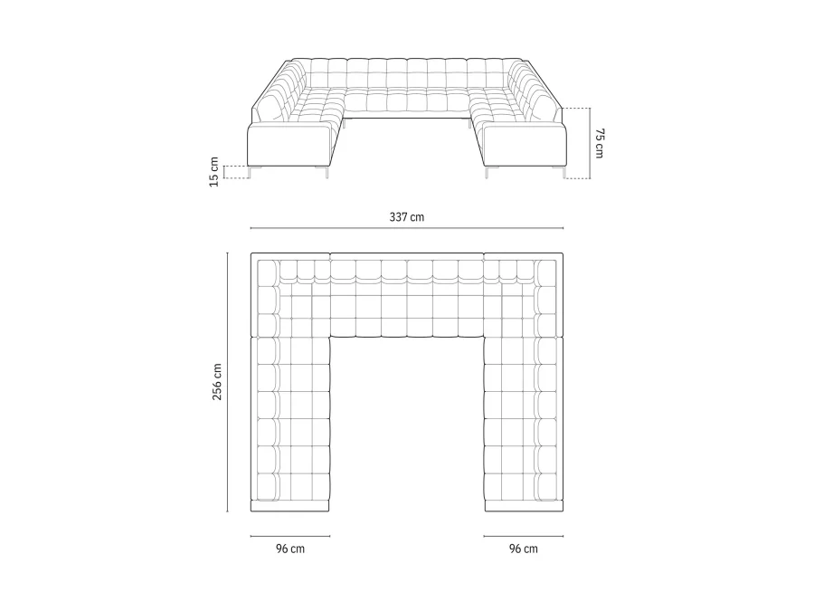 MICADONI Mamaia Panoramic U-sofa, 9 seter - beige stoff og gullmetall