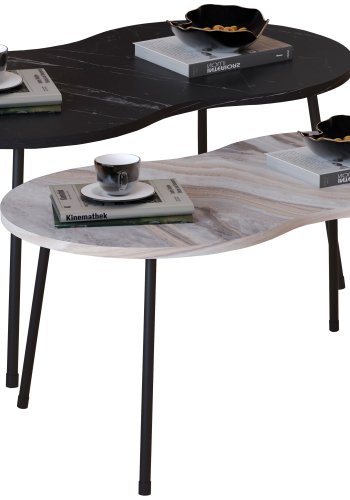 VCM NORDIC Mirola salongbord, med avrundede kanter - svart marmorlook tre (90x41)