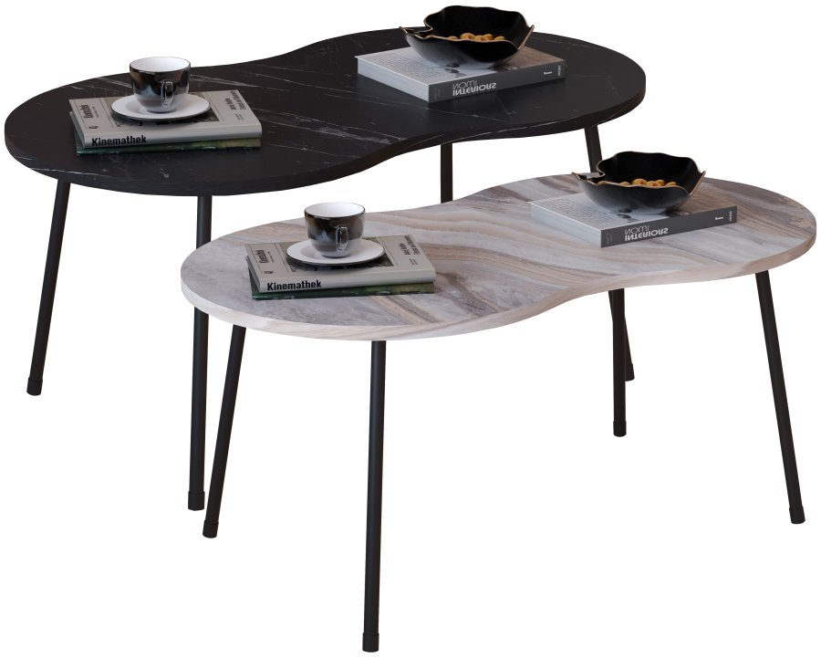 VCM NORDIC Mirola salongbord, med avrundede kanter - svart marmorlook tre (90x41)