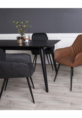 HOUSE NORDIC Harbo spisebordstol - mrkegrtt kunstskinn og svarte stlben, med armlener