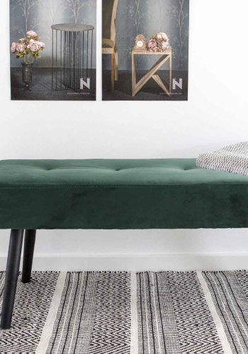 HOUSE NORDIC Skiby benk - grnn velur/svart metall