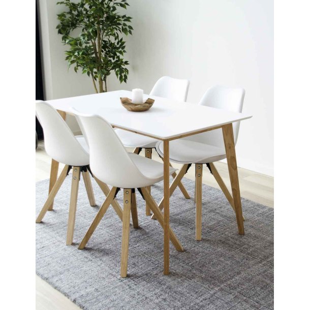 Bergen spisebordsstol - hvidt kunstlder og plastik m. ben