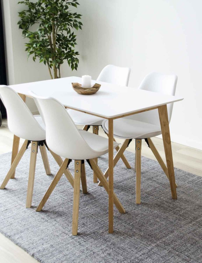 HOUSE NORDIC Bergen spisestol - hvitt kunstskinn og plast med gummitreben