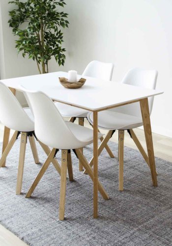 HOUSE NORDIC Vojens Esstisch - weiße Holzplatte und natürliche Holzbeine (120x70)