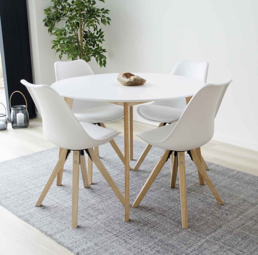 HOUSE NORDIC Bergen spisestol - hvitt kunstskinn og plast med gummitreben