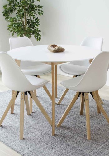 HOUSE NORDIC Vojens spisebord - hvit treplate og naturlige treben, rund ( 105)