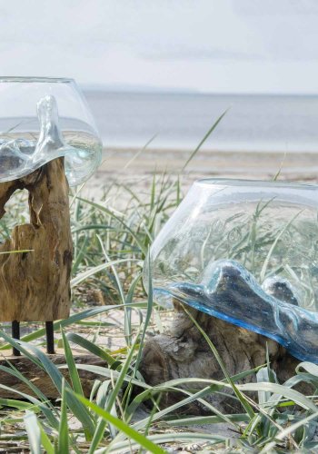 HOUSE NORDIC San Marino Vanndrpeskulptur - glass/naturlig teak (H:25)